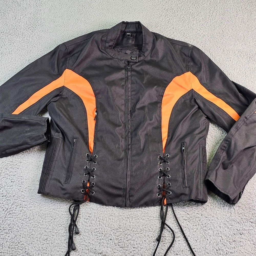 NexGen Jacket Womens 2XL Black Orange Motorcycle Full Zip Lace Up Lined Biker